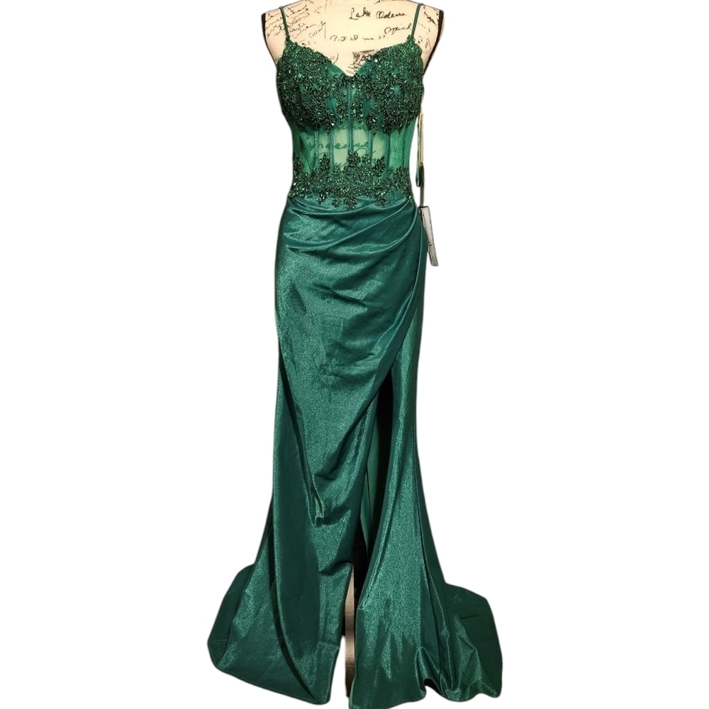 TLC Say Yes To The Prom Green Embellished Corset Gown - Picture 4 of 14